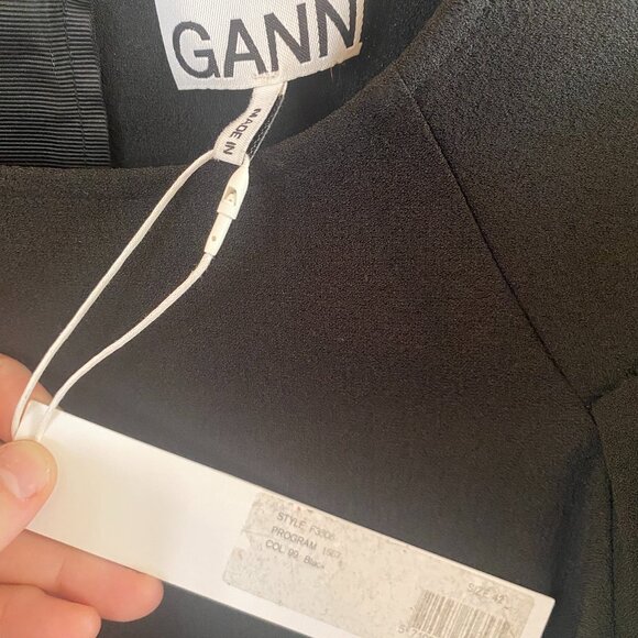 GANNI BLOUSE BLACK HEAVY CREPE BLOUSON SLEEVE TOP - Picture 5 of 8